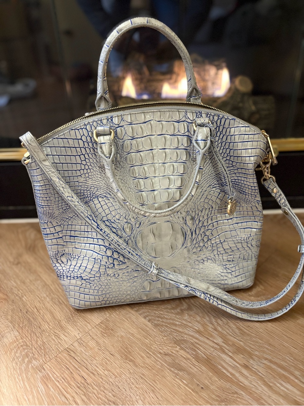 Brahmin Large Duxbury Satchel Bag in Eggshell Melbourne